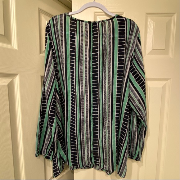 Lane Bryant Navy and Green Striped Cotton Blouse EUC - Picture 2 of 10